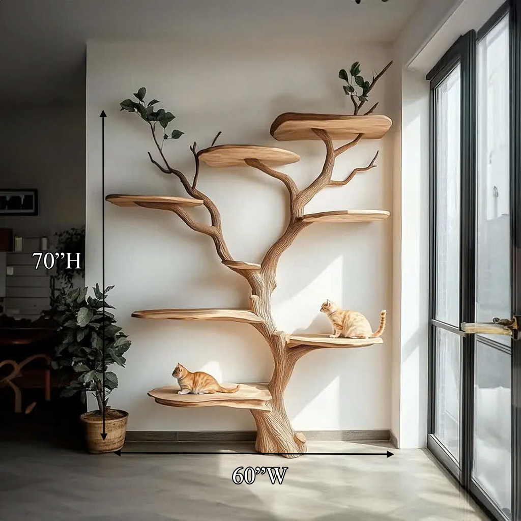 Handmade Wooden Cat Tree Modern Large Climbing Tree Unique