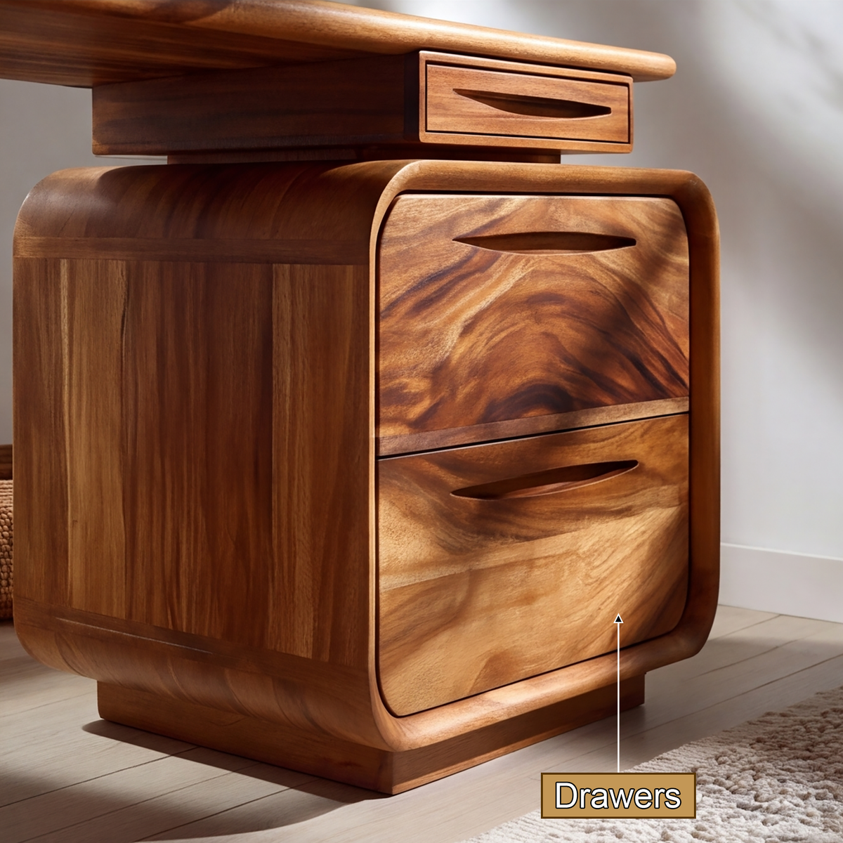 Aurelith Sculpted Solid Wood Desk With Drawers