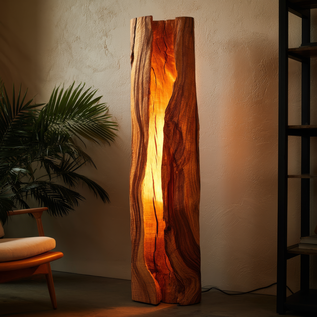 Solvaryn Sculpted Live Edge Integrated LED Wood Floor Lamp