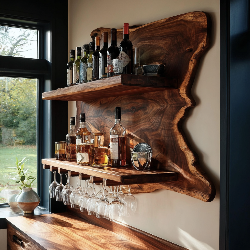 Thornmere Live Edge Handcrafted Floating Wine Shelf