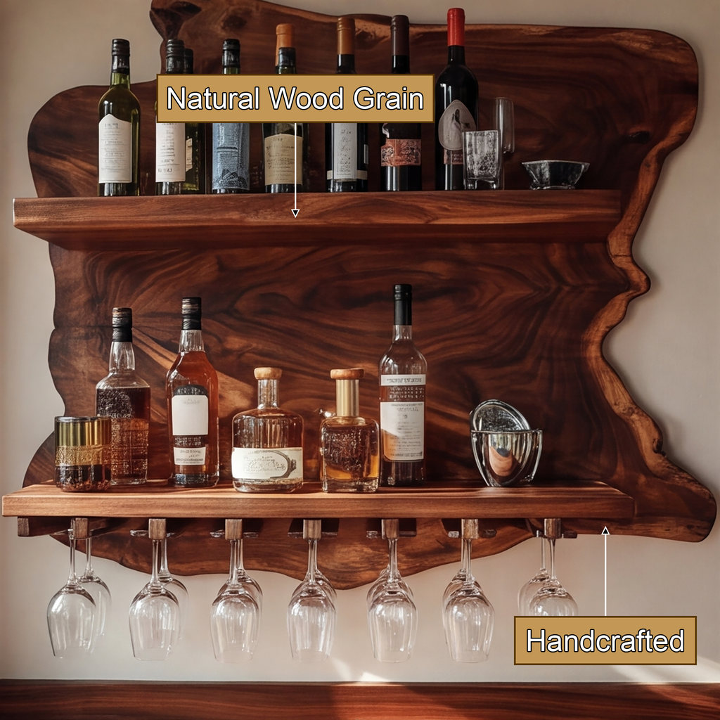 Thornmere Live Edge Handcrafted Floating Wine Shelf