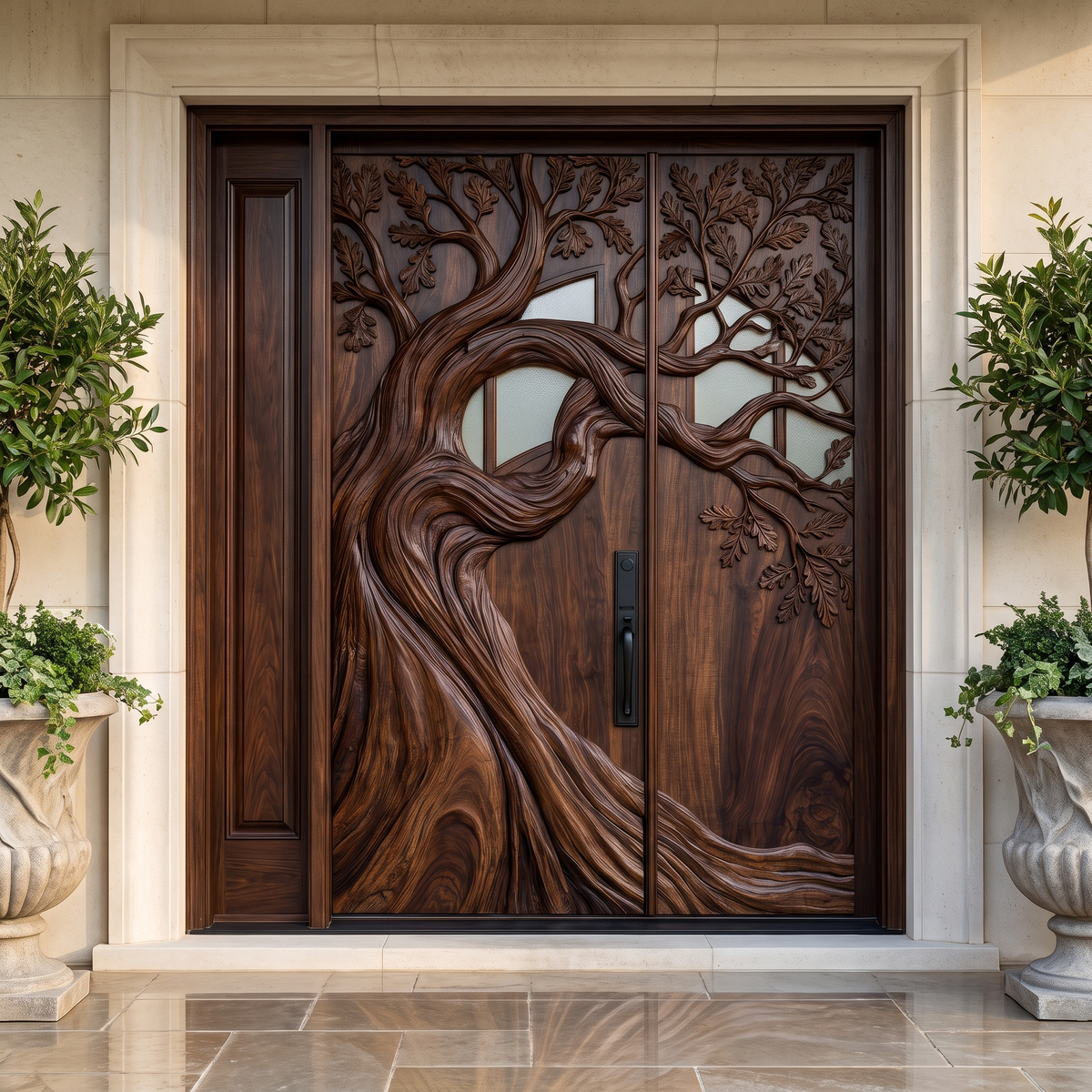 Aurelthorn Sculpted Solid Wood Single Door With Panel