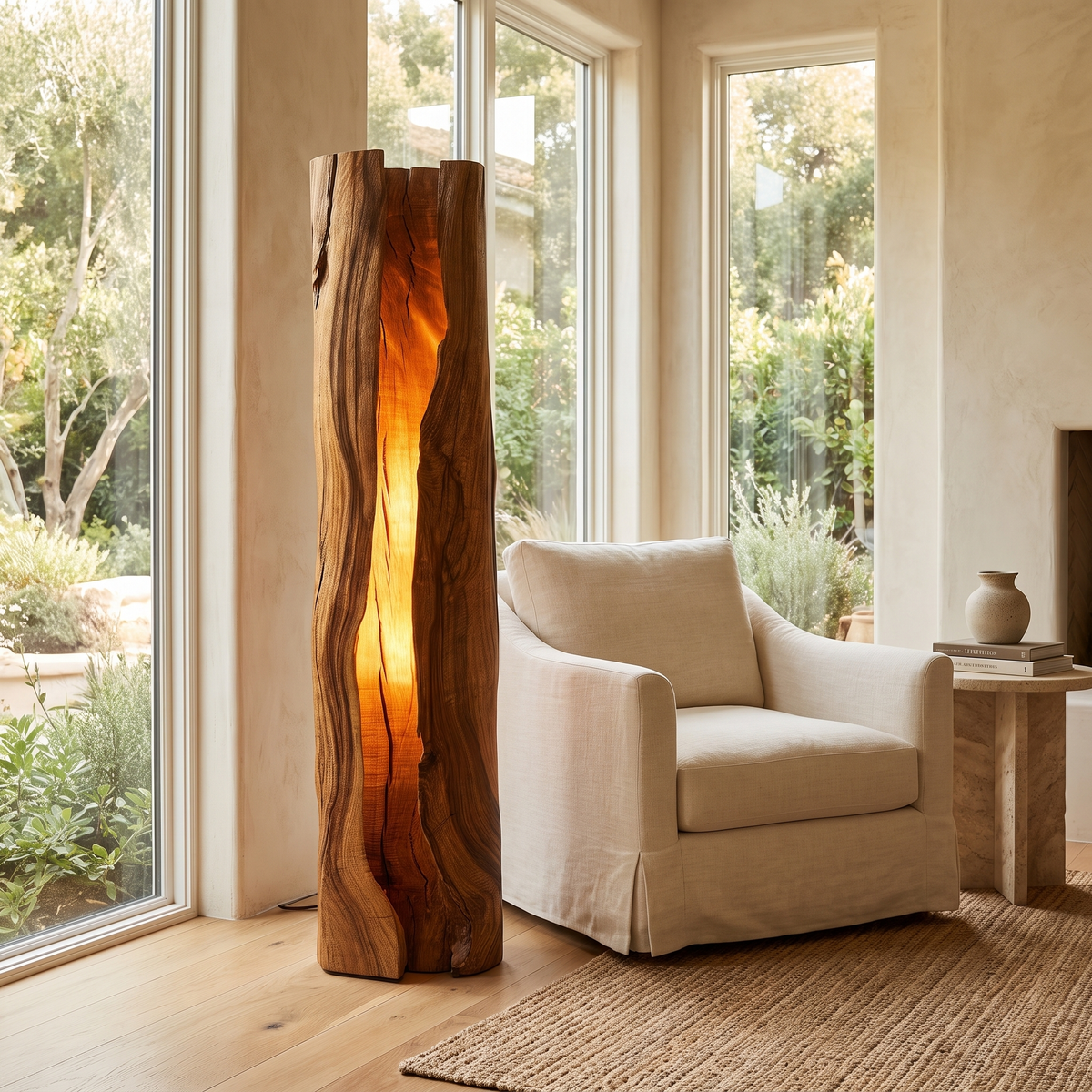 Solvaryn Sculpted Live Edge Integrated LED Wood Floor Lamp