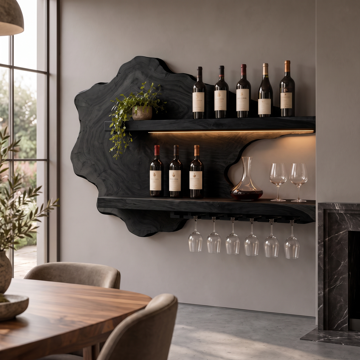 Sylelune Live Edge Handcrafted Floating Wine Shelf