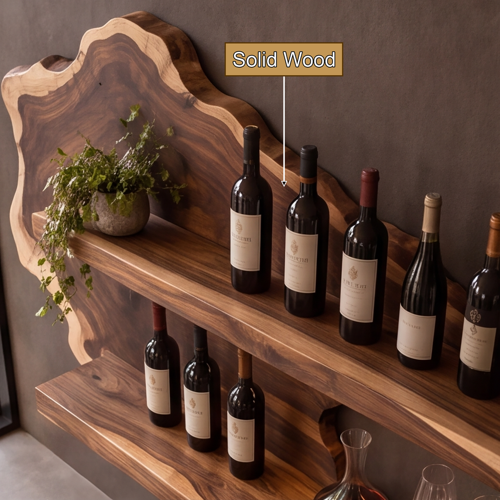 Sylelune Live Edge Handcrafted Floating Wine Shelf
