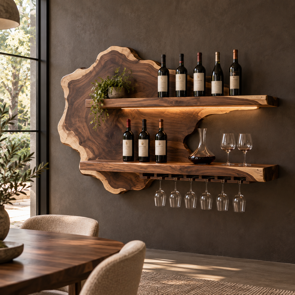 Sylelune Live Edge Handcrafted Floating Wine Shelf