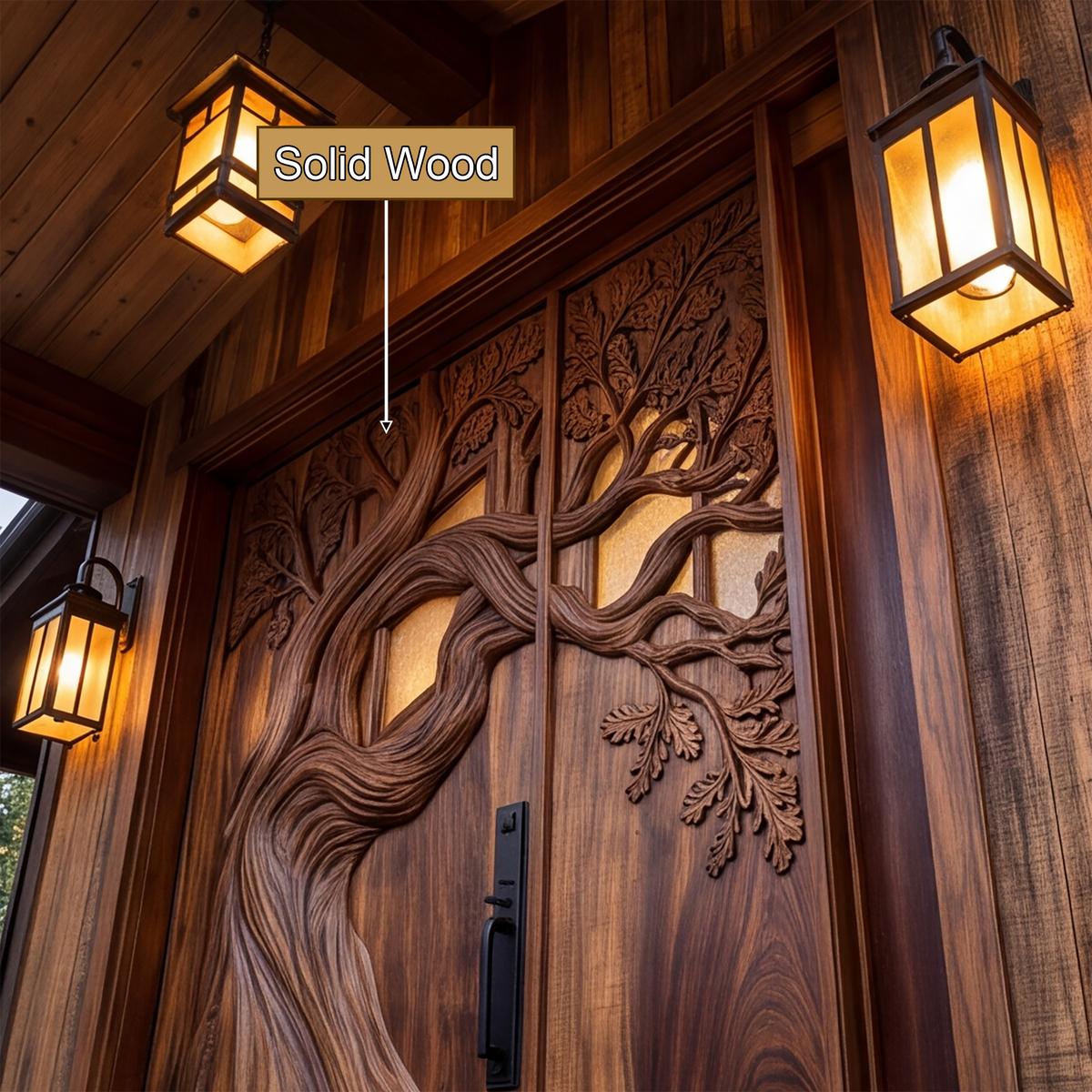Aurelthorn Sculpted Solid Wood Single Door With Panel