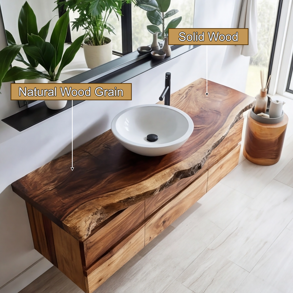 Velmora Live Edge Solid Wood Floating Bathroom Vanity With Drawers