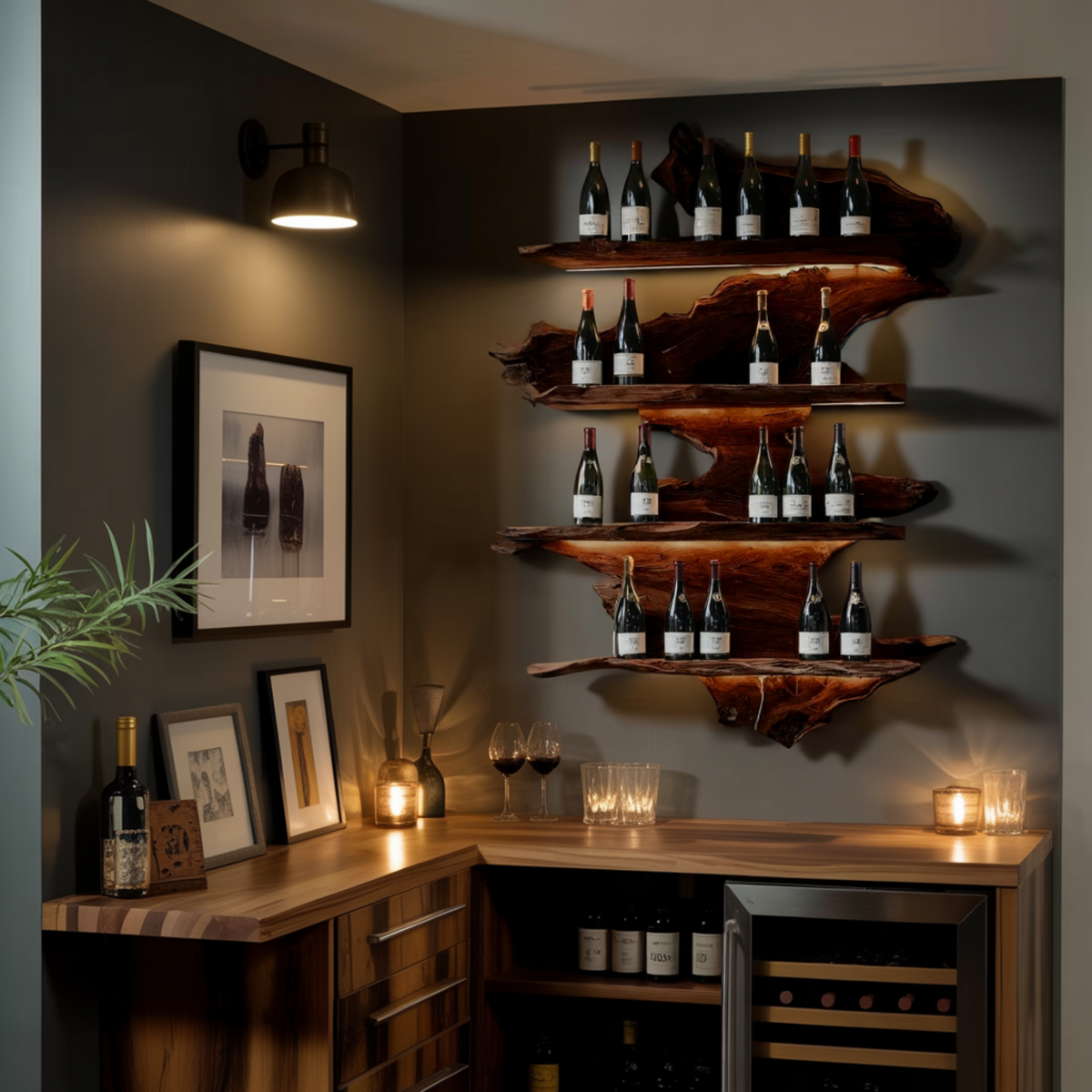Vineflow Live Edge Floating Wine Rack Holder