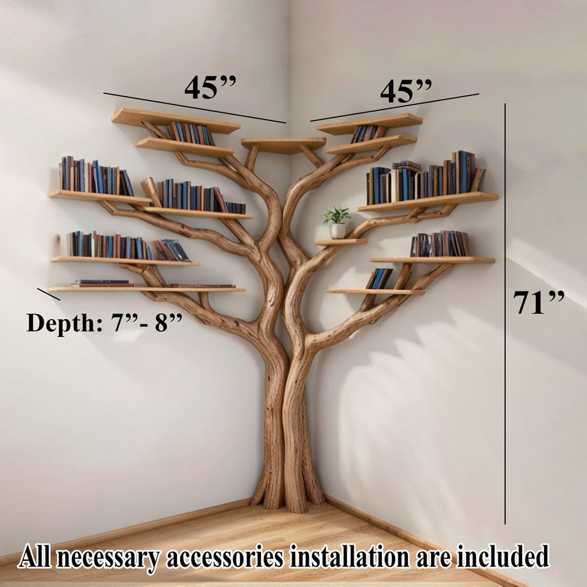 Tree Floating Corner Bookshelf With Corner Bench Lshaped